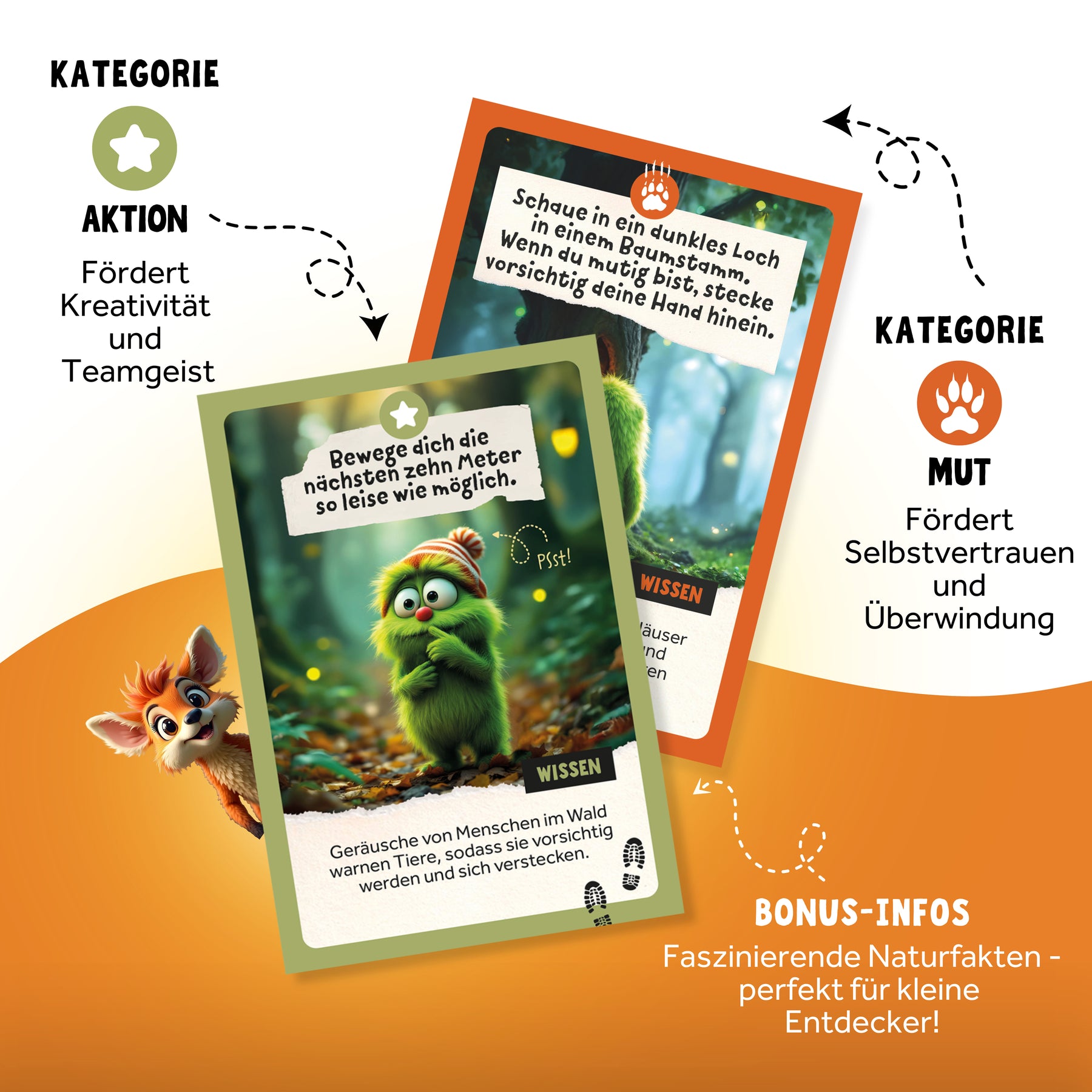 Wilde Spuren im Wald – Outdoor Suchspiel als Kartenspiel & Lernspiel für Kinder & Familien – Entdecke Natur, erlebe Abenteuer, löse Rätsel & finde Schätze bei jedem Spaziergang! Ab 5 Jahren