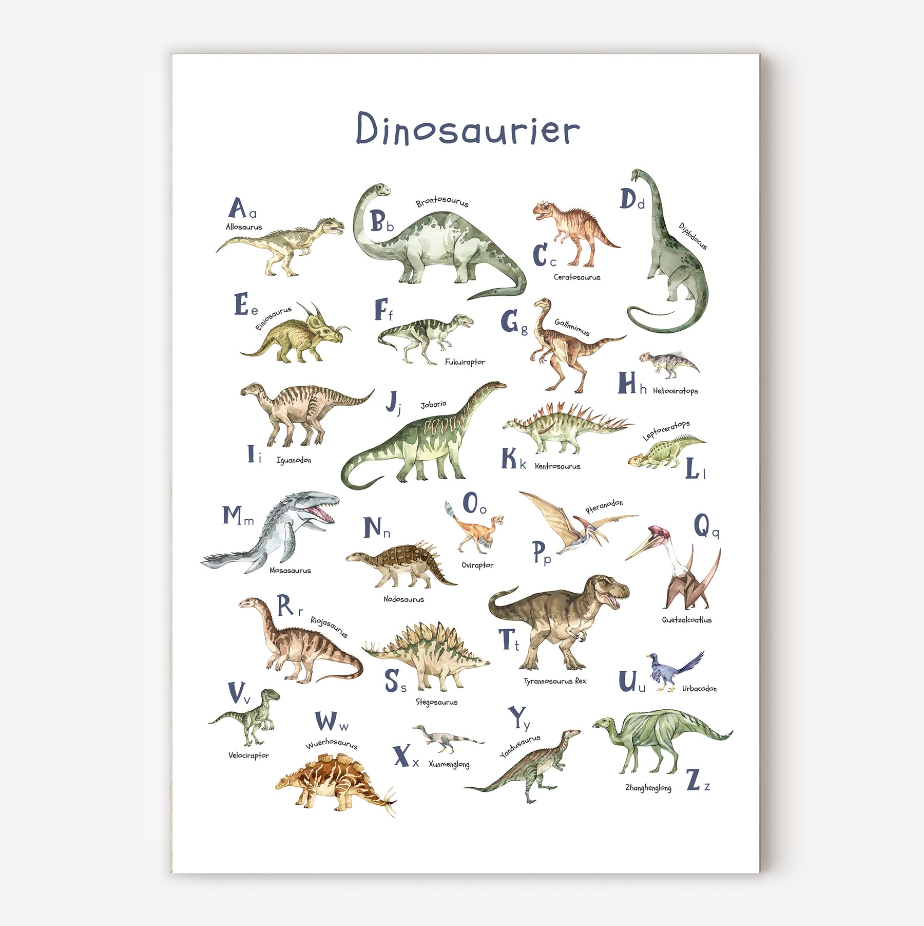 Dinosaurier-Poster mit Alphabet | ABC-Poster für Dinofans | Alphabetposter in B2 und A4 - auch toll als Geschenk