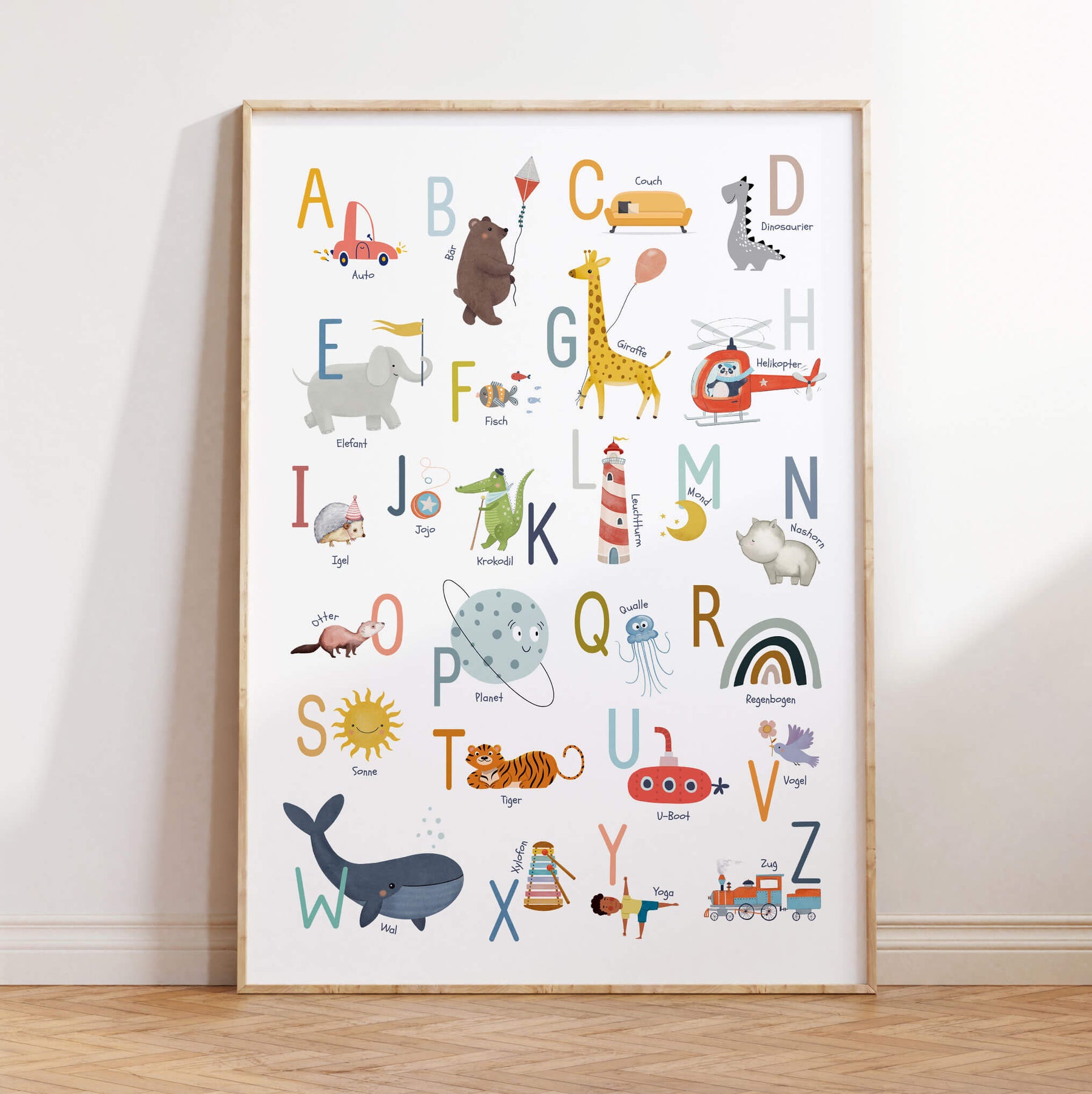 Alphabet-Poster mit süßen Motiven | ABC-Poster fürs Kinderzimmer | Lernposter in DIN B2 und A4 - auch toll als Geschenk