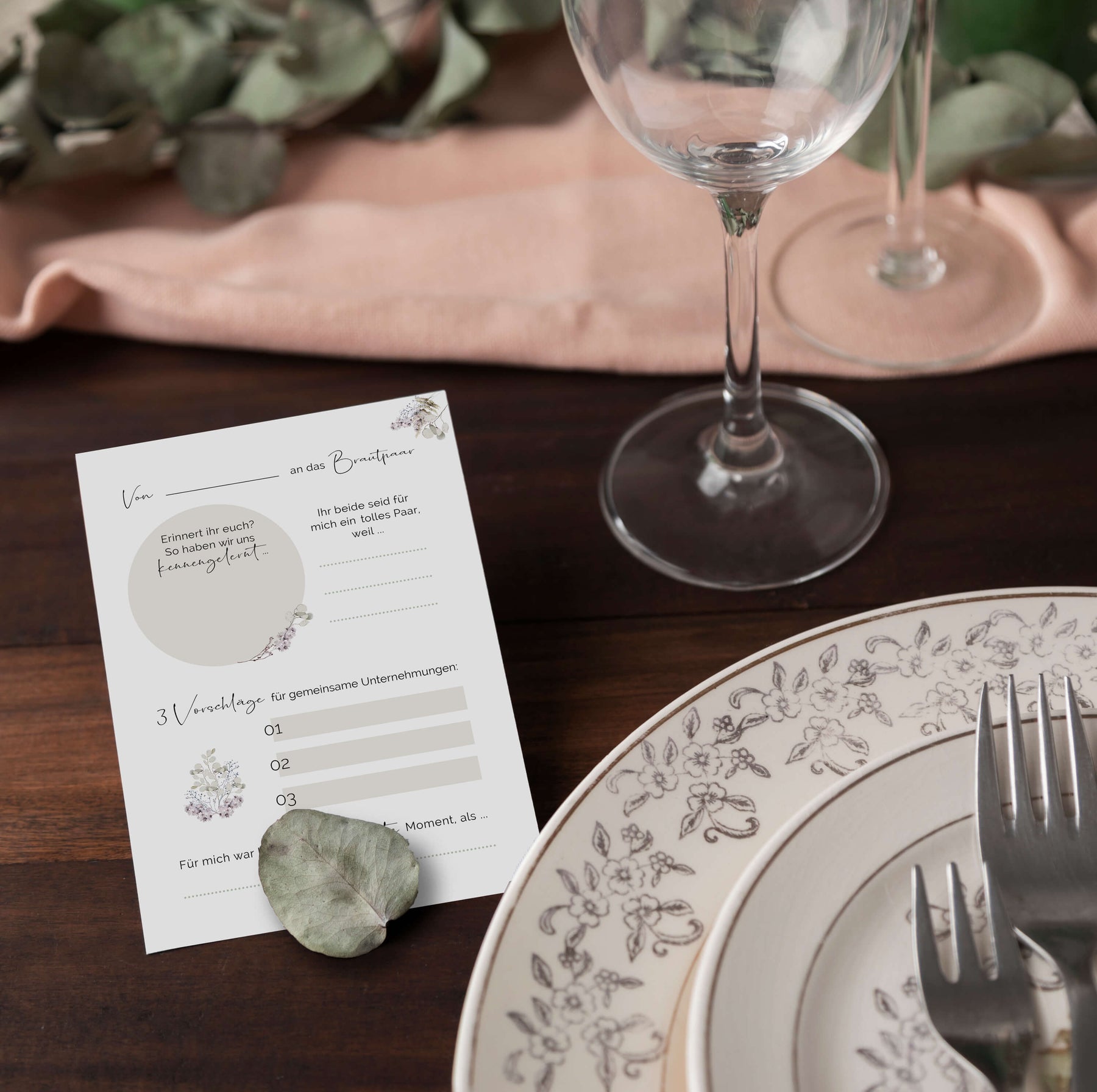 50 Gästebuch Karten für die Hochzeit mit Box | 5 verschiedene Designs | für alle Paare | Greenery & Eukalyptus Look