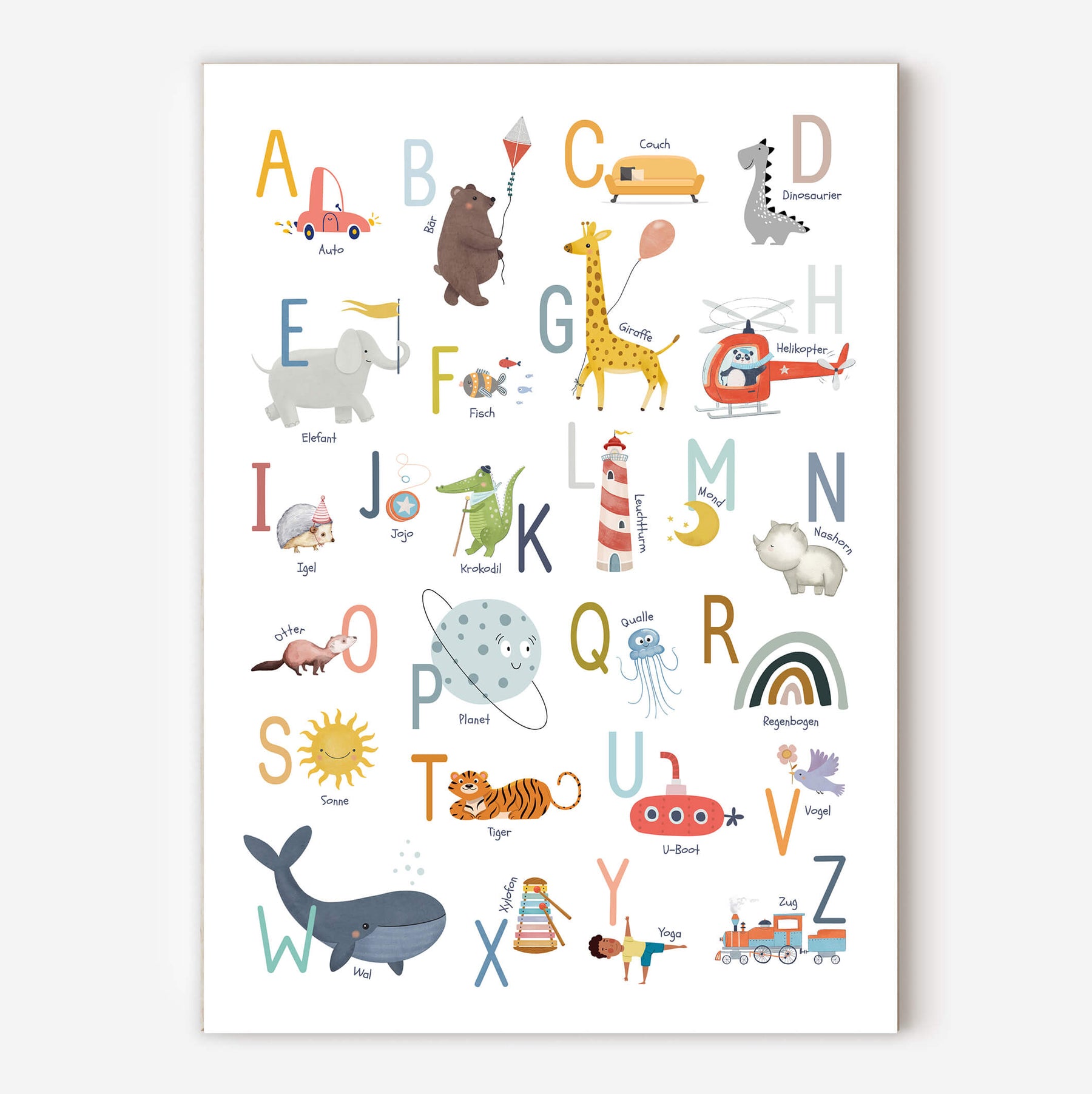 Alphabet-Poster mit süßen Motiven | ABC-Poster fürs Kinderzimmer | Lernposter in DIN B2 und A4 - auch toll als Geschenk