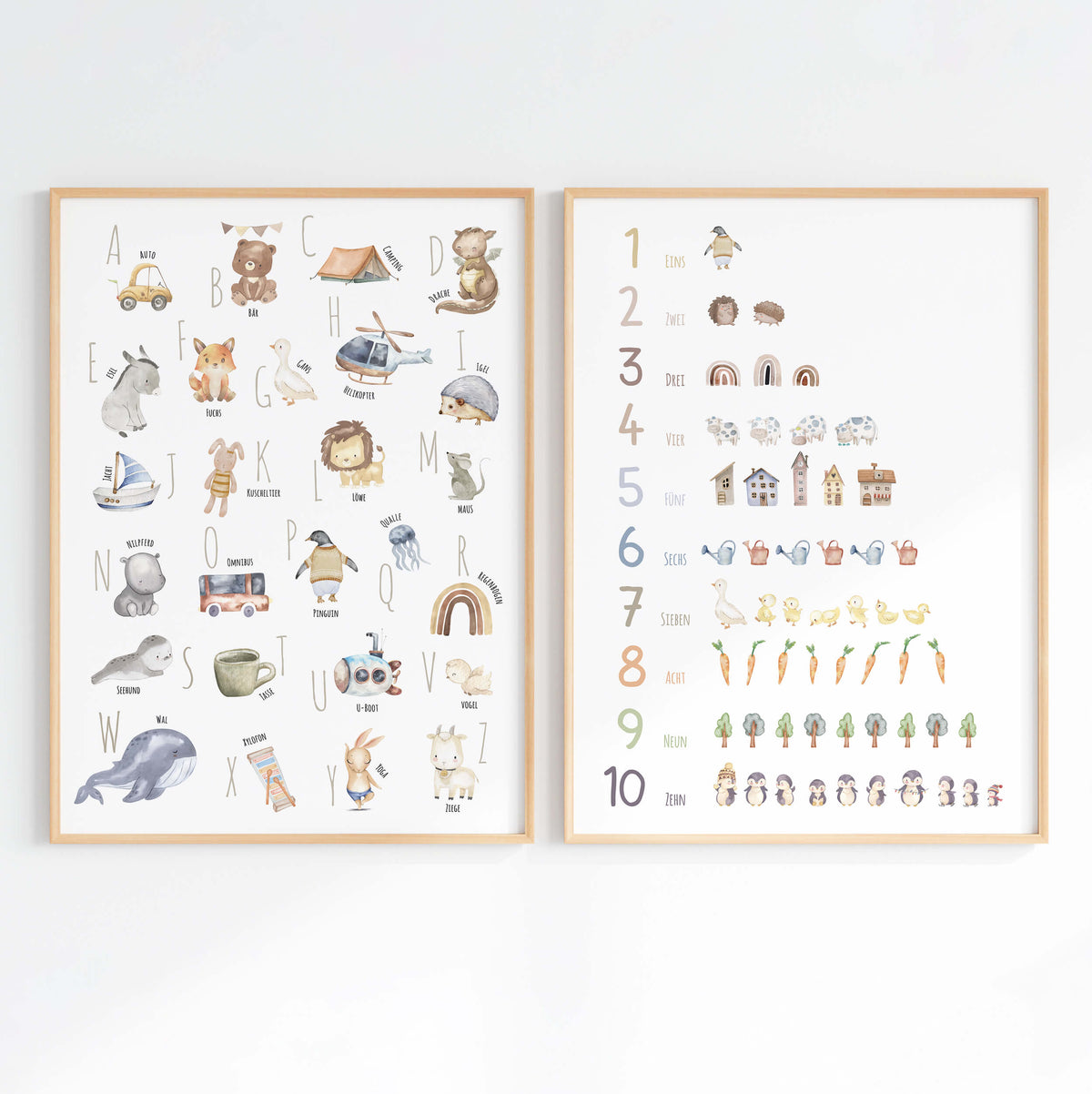 Set Alphabet- und Zahlen-Poster im Boho Stil | ABC und Nummern-Bild fürs Kinderzimmer | Lernposter in DIN A4 und B2 | toll als Geschenk
