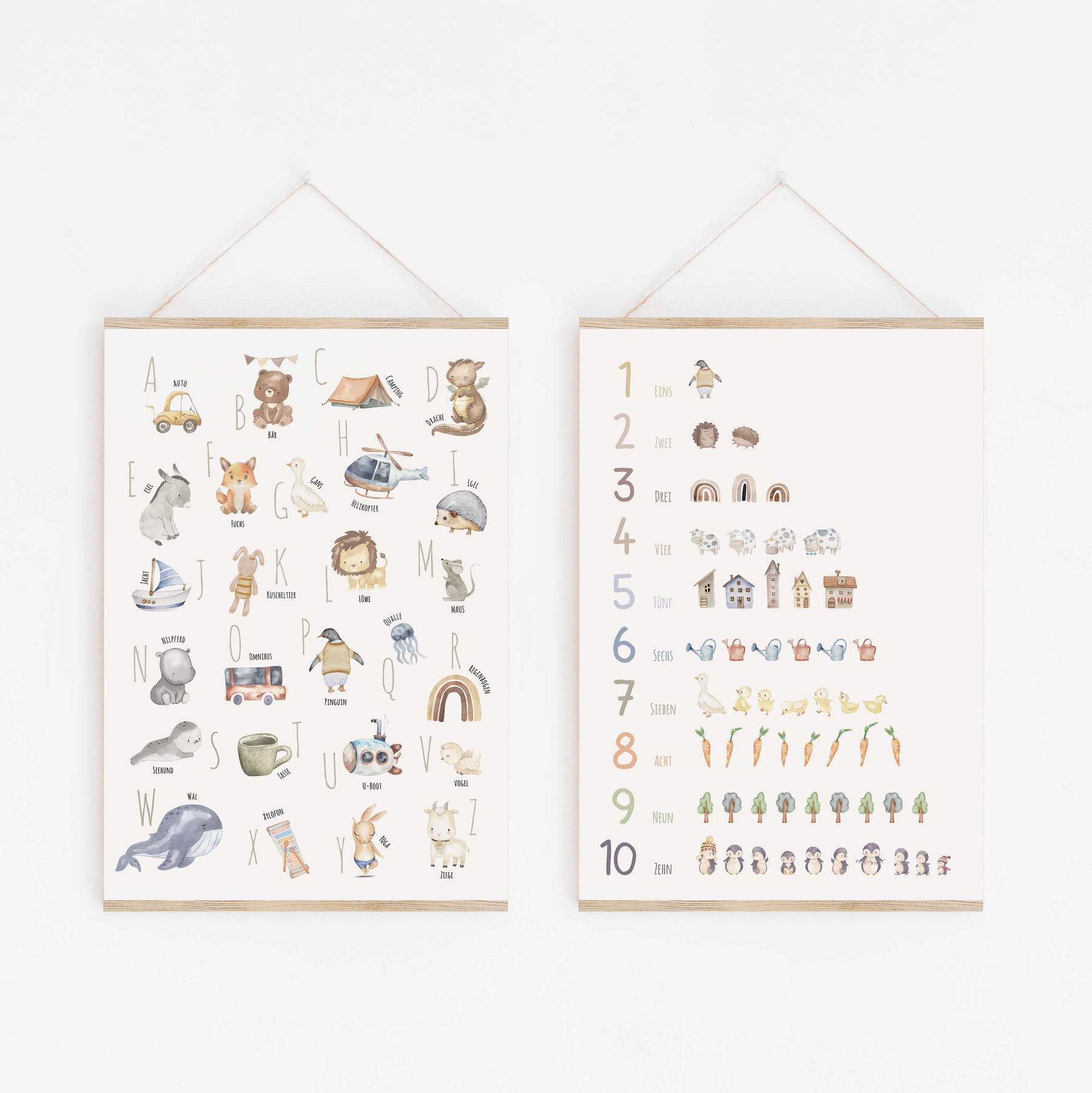 Set Alphabet- und Zahlen-Poster im Boho Stil | ABC und Nummern-Bild fürs Kinderzimmer | Lernposter in DIN A4 und B2 | toll als Geschenk