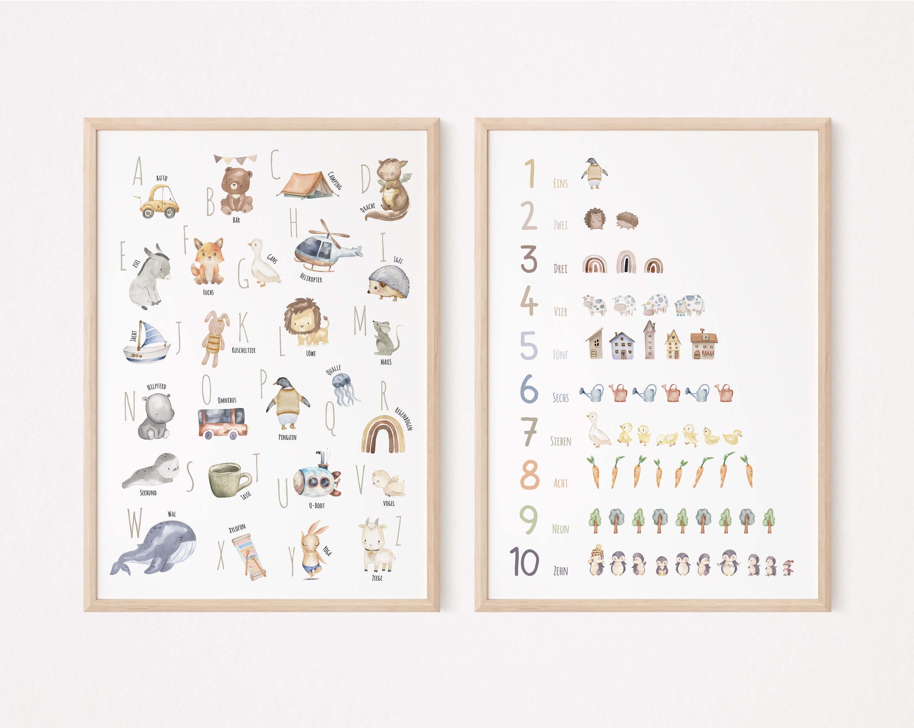 Set Alphabet- und Zahlen-Poster im Boho Stil | ABC und Nummern-Bild fürs Kinderzimmer | Lernposter in DIN A4 und B2 | toll als Geschenk