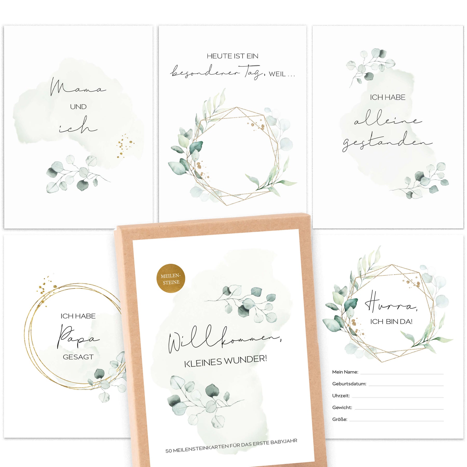 50 Meilensteinkarten Baby im Greenery-Stil