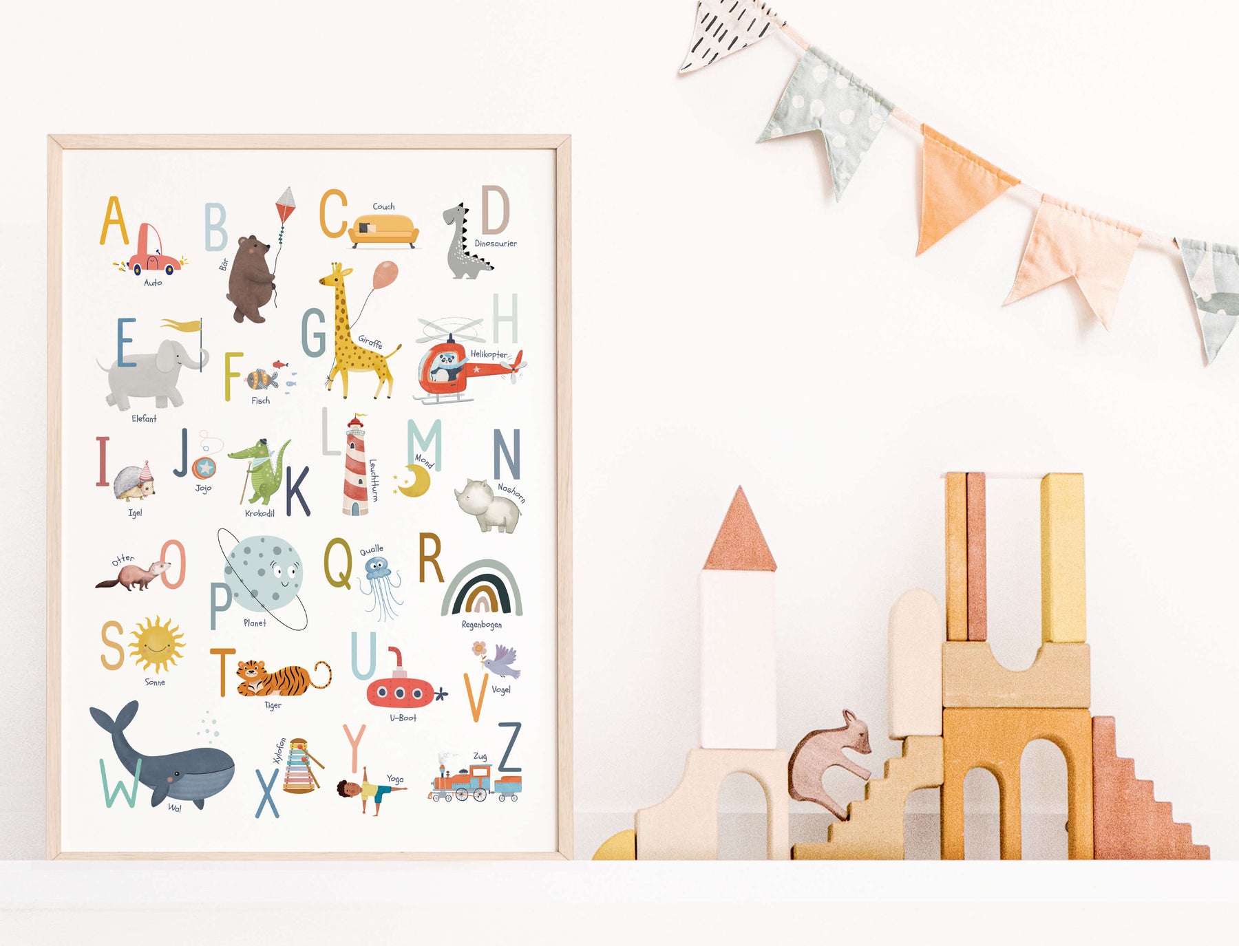 Alphabet-Poster mit süßen Motiven | ABC-Poster fürs Kinderzimmer | Lernposter in DIN B2 und A4 - auch toll als Geschenk