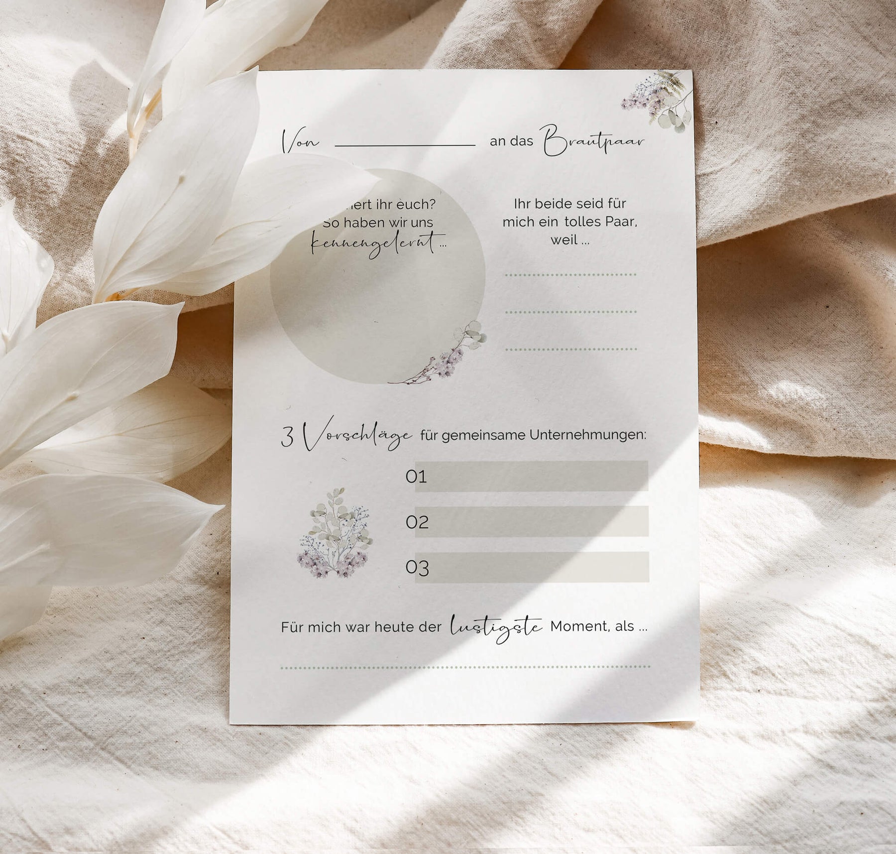 50 Gästebuch Karten für die Hochzeit mit Box | 5 verschiedene Designs | für alle Paare | Greenery & Eukalyptus Look