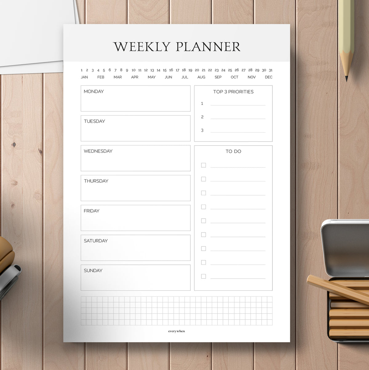 Minimalistischer Wochenplaner DIN A5, grau