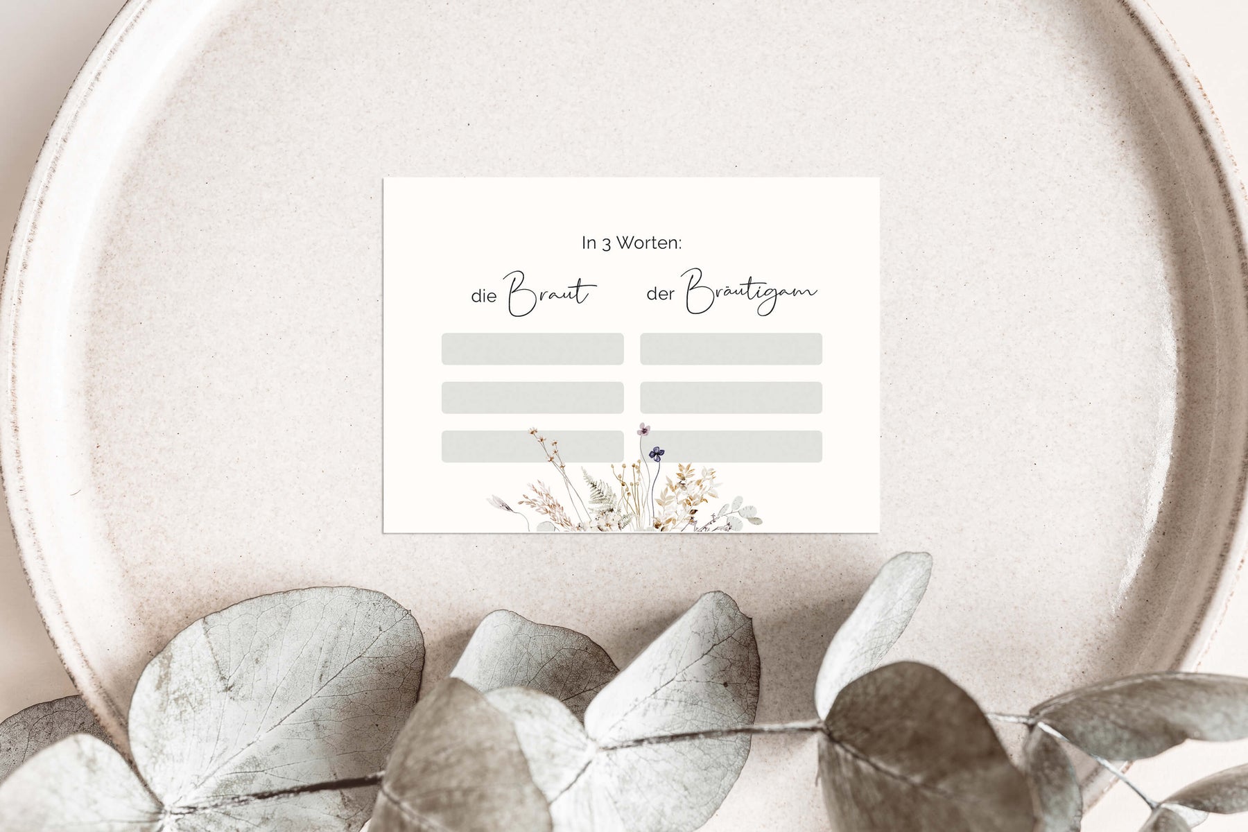 20 Gästebuch-Karten für die Hochzeit in DIN A7 | kreative Fragekarten | Boho Hochzeit Greenery
