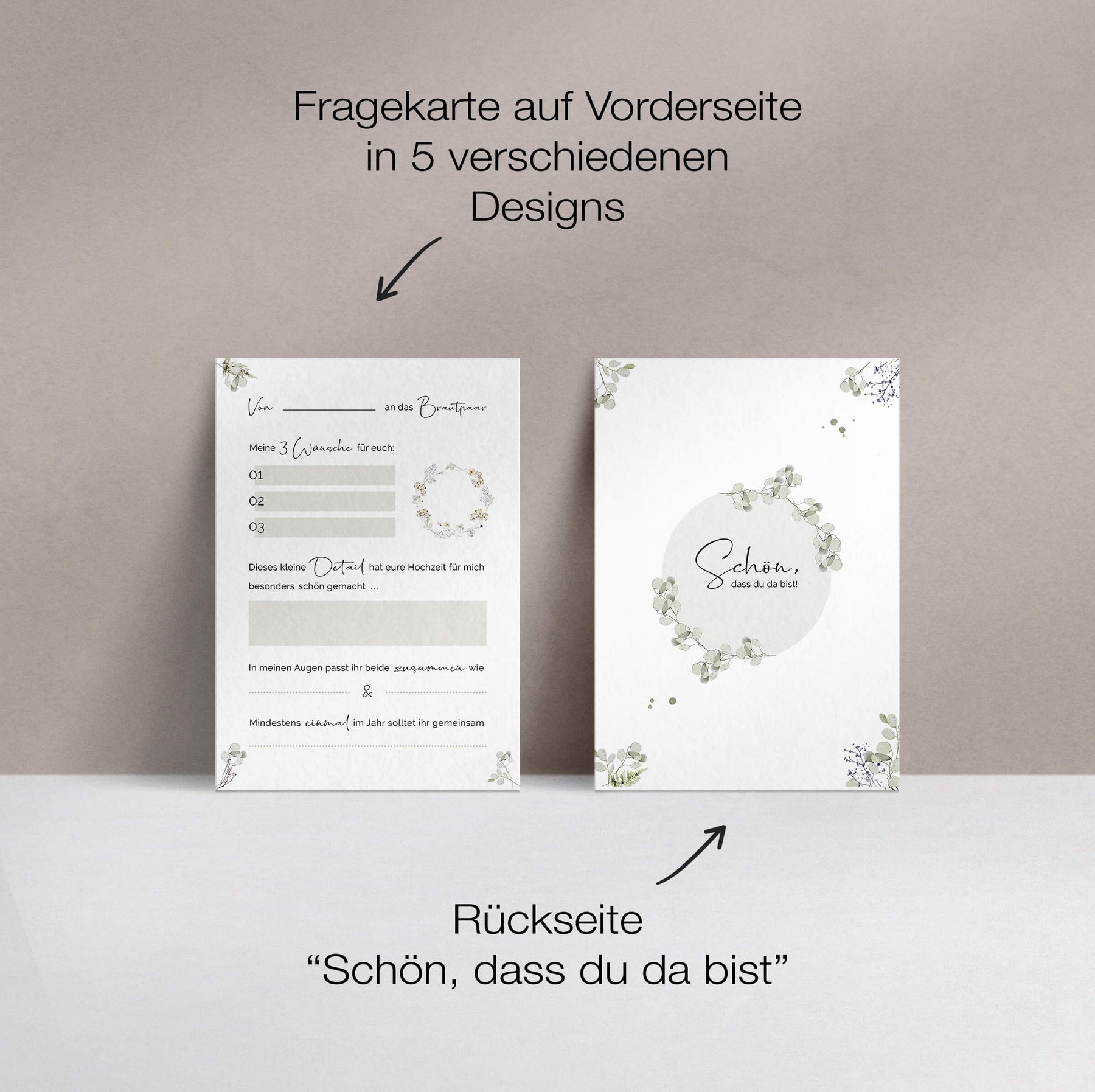 50 Gästebuch Karten für die Hochzeit mit Box | 5 verschiedene Designs | für alle Paare | Greenery & Eukalyptus Look