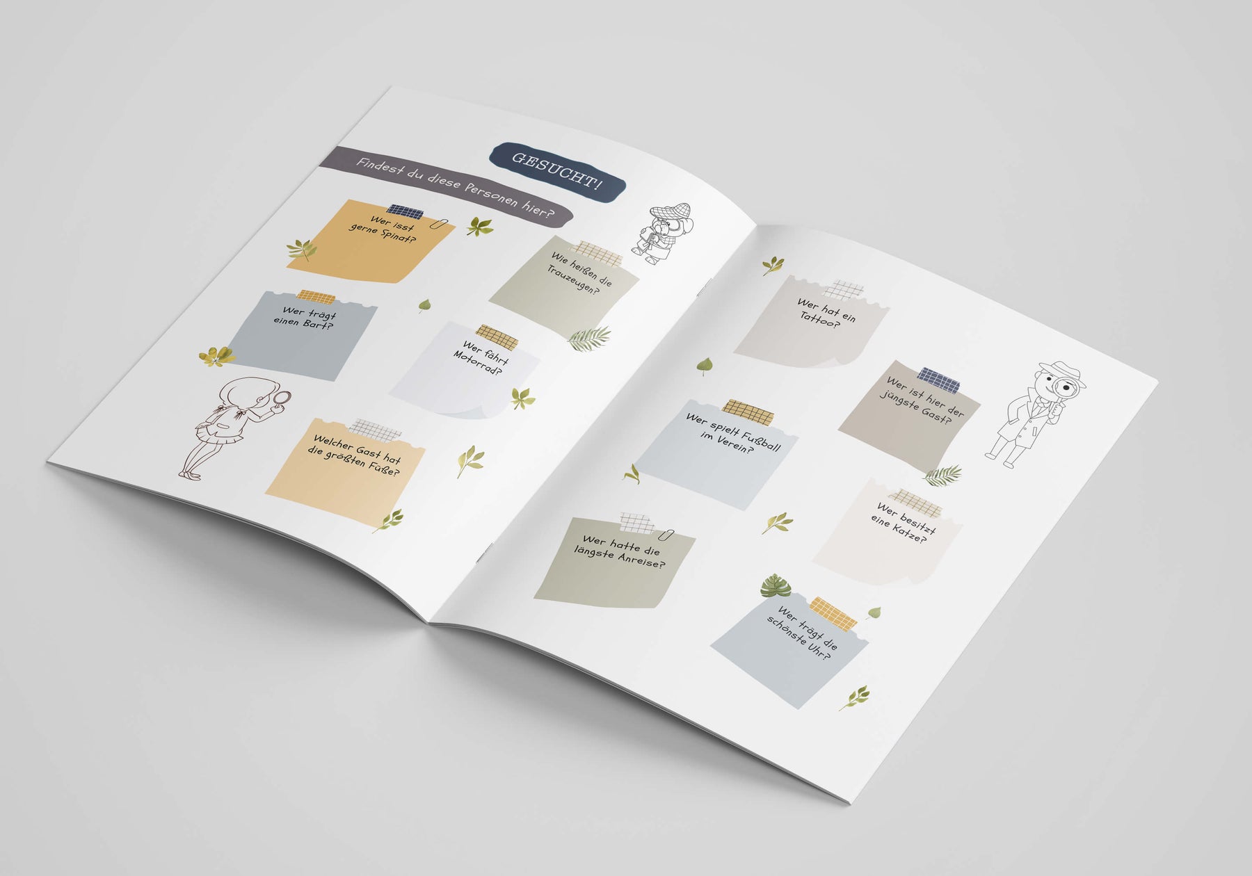 Mal- und Rätselheft zur Hochzeit für Kinder mit selbst personalisierbarem Cover | optional mit 6 Buntstiften | Gastgeschenk | Boho | DIN A5