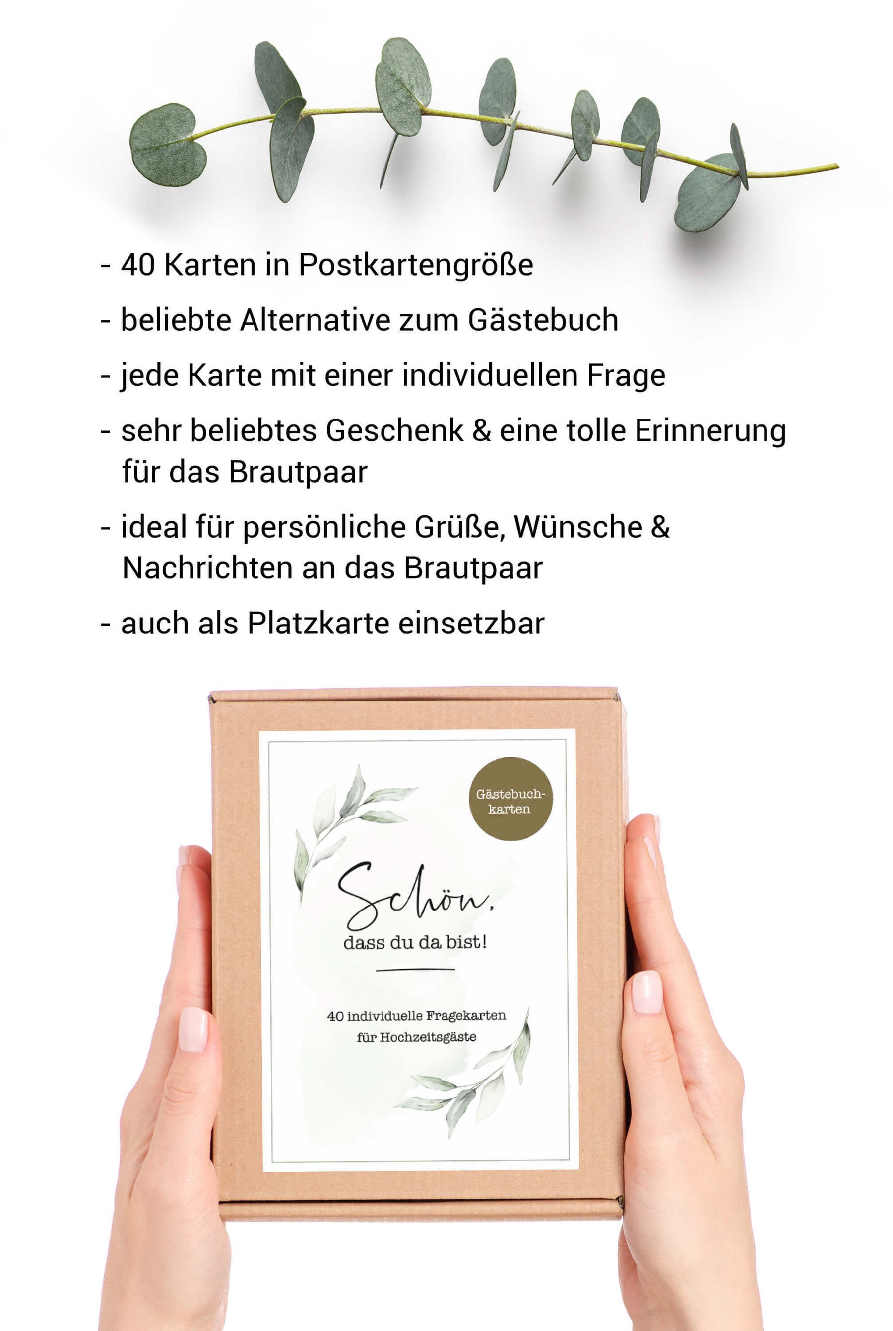 40 Gästebuch Karten für die Hochzeit mit Box | DIN A6 Postkartengröße | Greenery und Eukalyptus