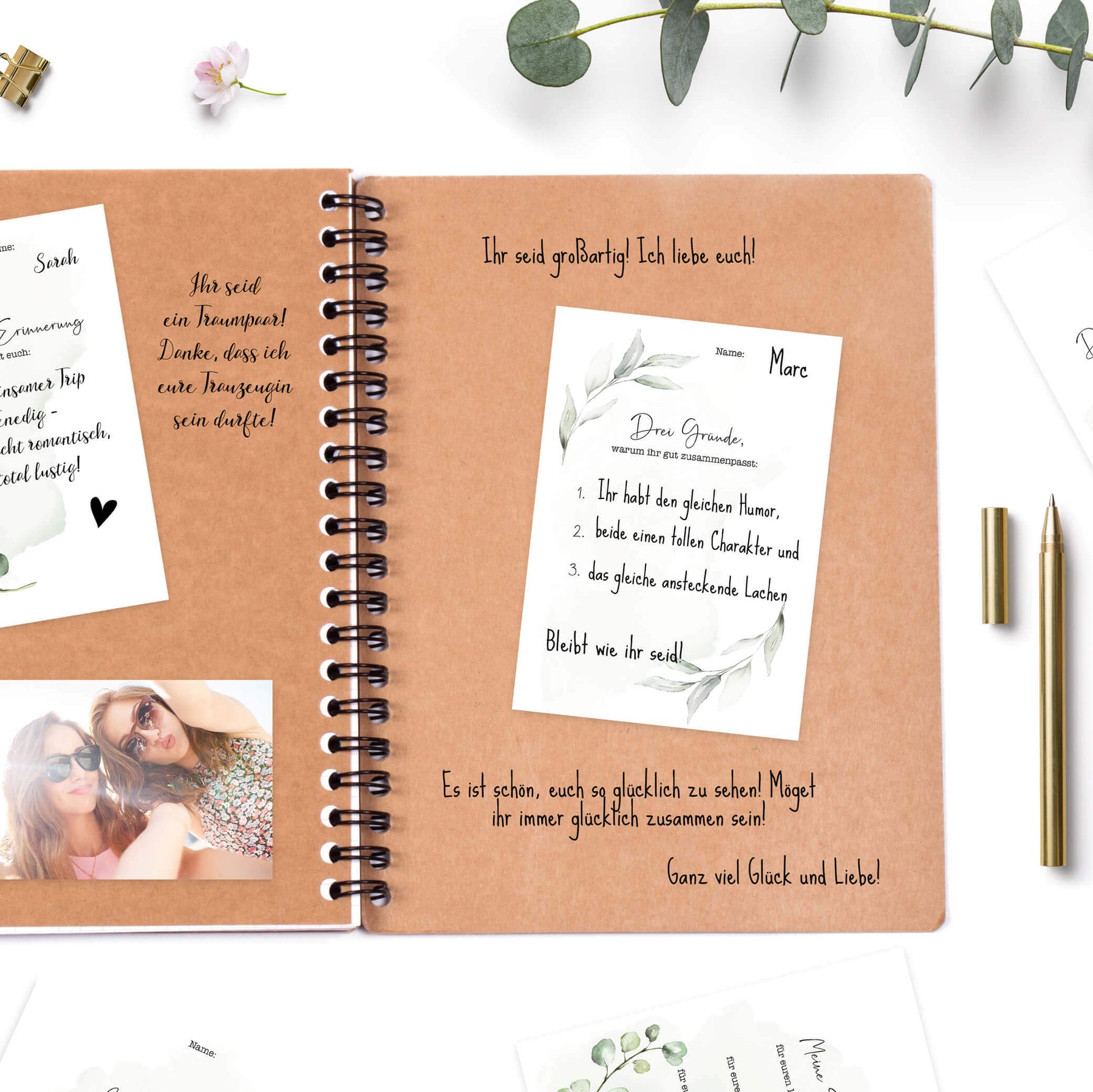 40 Gästebuch Karten für die Hochzeit mit Box | DIN A6 Postkartengröße | Greenery und Eukalyptus
