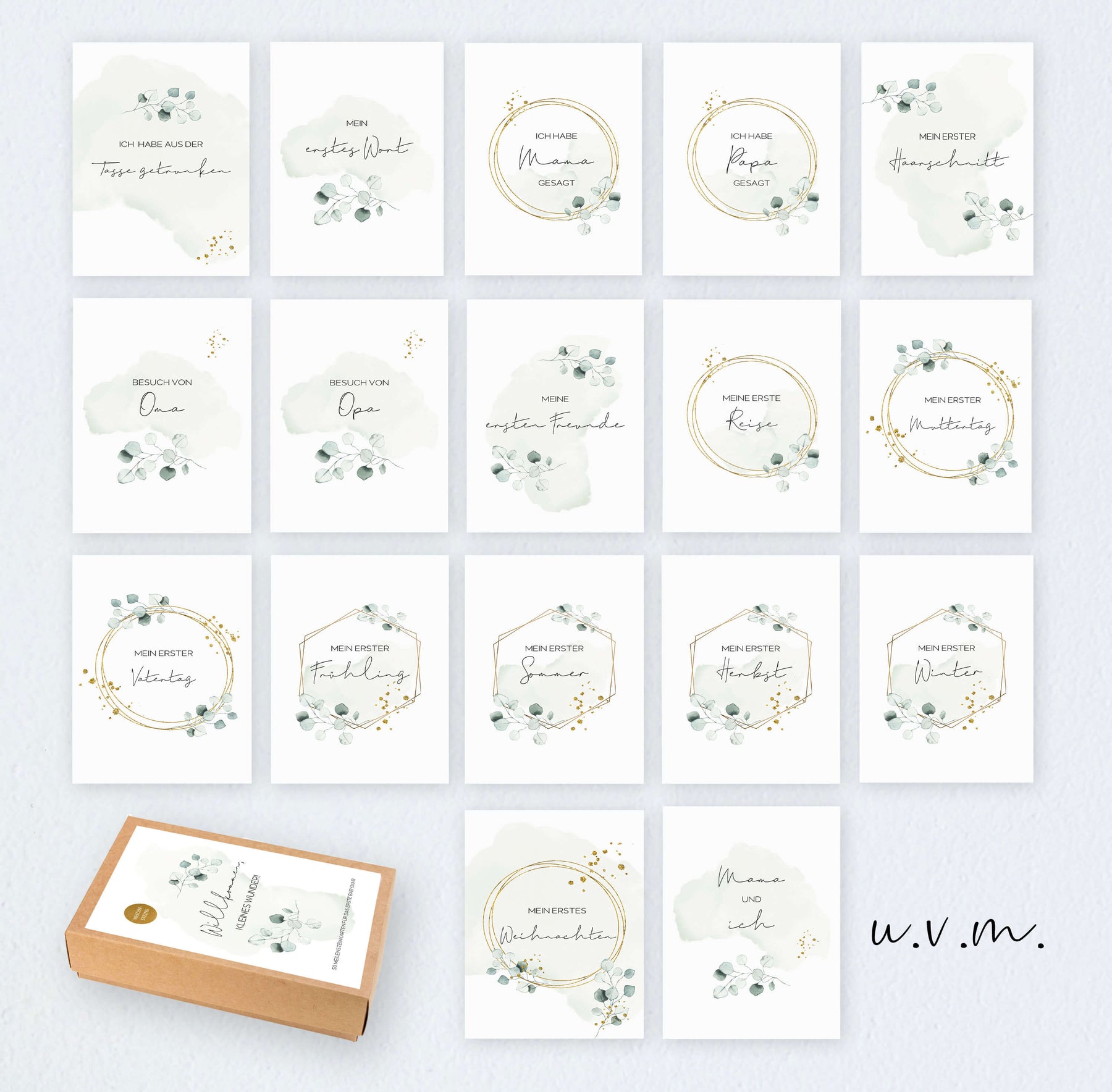 50 Meilensteinkarten Baby im Greenery-Stil