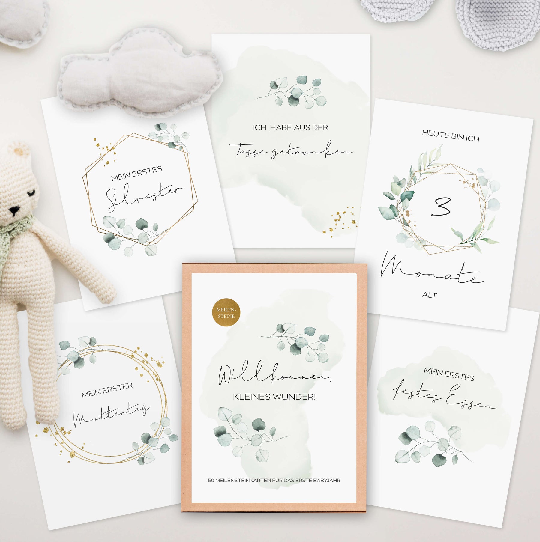 50 Meilensteinkarten Baby im Greenery-Stil