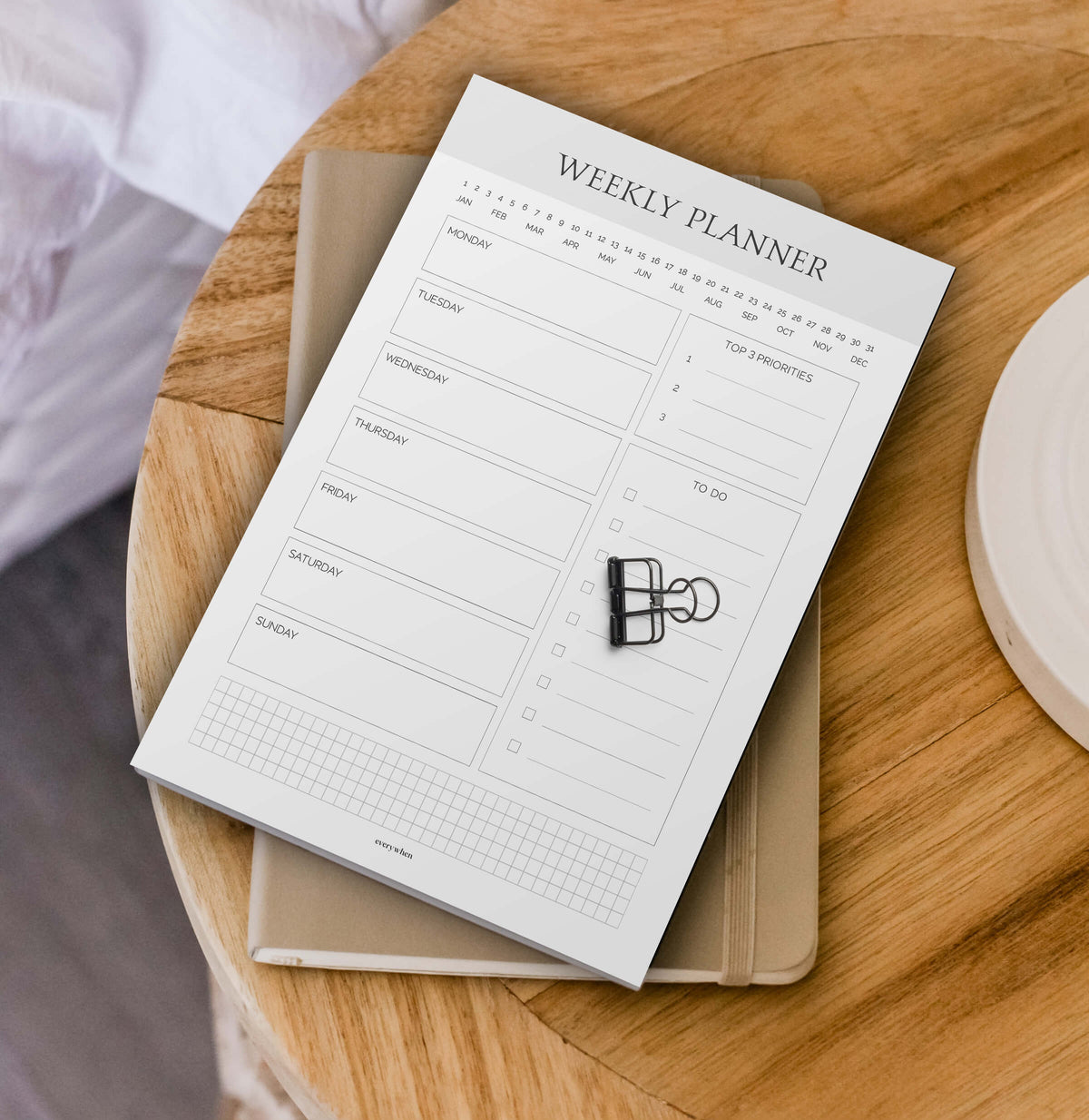 Minimalistischer Wochenplaner DIN A5, grau