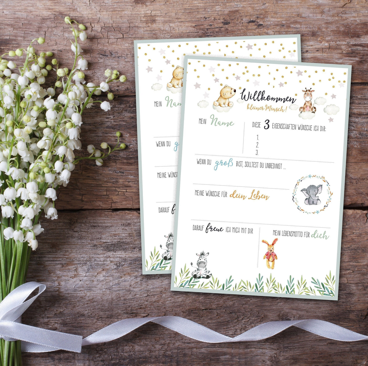 10 Gästebuch-Karten zur Taufe