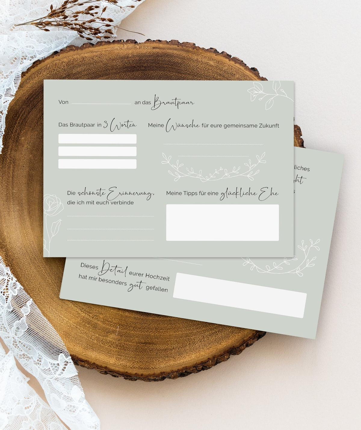 10 Gästebuch-Karten für die Hochzeit in DIN A6 | Farbe salbei