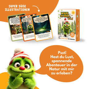 Wilde Spuren im Wald – Outdoor Suchspiel als Kartenspiel & Lernspiel für Kinder & Familien – Entdecke Natur, erlebe Abenteuer, löse Rätsel & finde Schätze bei jedem Spaziergang! Ab 5 Jahren