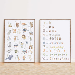Set Alphabet- und Zahlen-Poster im Boho Stil | ABC und Nummern-Bild fürs Kinderzimmer | Lernposter in DIN A4 und B2 | toll als Geschenk