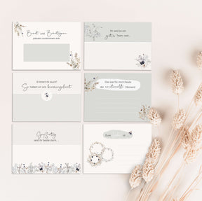 20 Gästebuch-Karten für die Hochzeit in DIN A7 | kreative Fragekarten | Boho Hochzeit Greenery