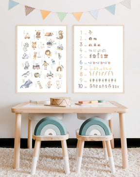Set Alphabet- und Zahlen-Poster im Boho Stil | ABC und Nummern-Bild fürs Kinderzimmer | Lernposter in DIN A4 und B2 | toll als Geschenk