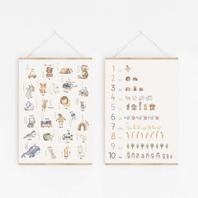 Set Alphabet- und Zahlen-Poster im Boho Stil | ABC und Nummern-Bild fürs Kinderzimmer | Lernposter in DIN A4 und B2 | toll als Geschenk