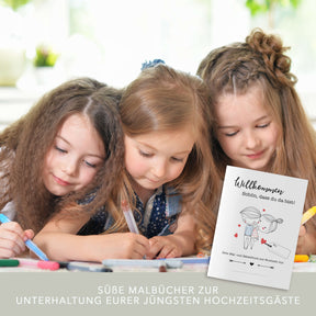 Mal- und Rätselheft zur Hochzeit für Kinder mit selbst personalisierbarem Cover | optional mit 6 Buntstiften | Gastgeschenk | Boho | DIN A5
