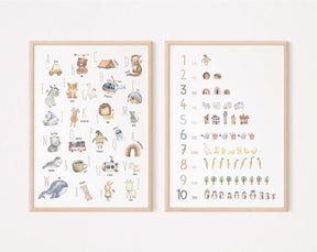 Set Alphabet- und Zahlen-Poster im Boho Stil | ABC und Nummern-Bild fürs Kinderzimmer | Lernposter in DIN A4 und B2 | toll als Geschenk