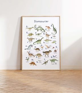 Dinosaurier-Poster mit Alphabet | ABC-Poster für Dinofans | Alphabetposter in B2 und A4 - auch toll als Geschenk