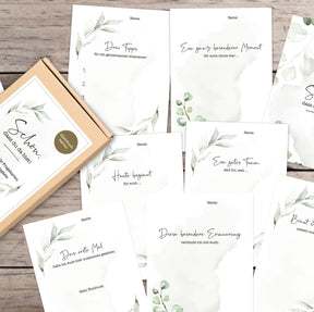 40 Gästebuch Karten für die Hochzeit mit Box | DIN A6 Postkartengröße | Greenery und Eukalyptus