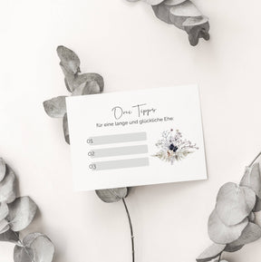 20 Gästebuch-Karten für die Hochzeit in DIN A7 | kreative Fragekarten | Boho Hochzeit Greenery