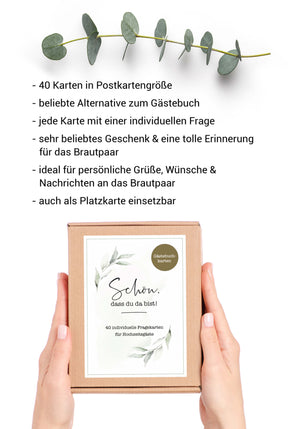 40 Gästebuch Karten für die Hochzeit mit Box | DIN A6 Postkartengröße | Greenery und Eukalyptus