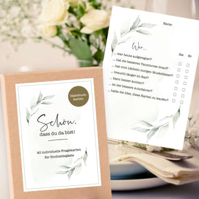 40 Gästebuch Karten für die Hochzeit mit Box | DIN A6 Postkartengröße | Greenery und Eukalyptus
