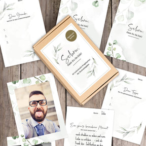 40 Gästebuch Karten für die Hochzeit mit Box | DIN A6 Postkartengröße | Greenery und Eukalyptus
