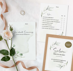 40 Gästebuch Karten für die Hochzeit mit Box | DIN A6 Postkartengröße | Greenery und Eukalyptus